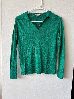 Loft Outlet Green Collared Long Sleeve Top - Size XSP - NWOT